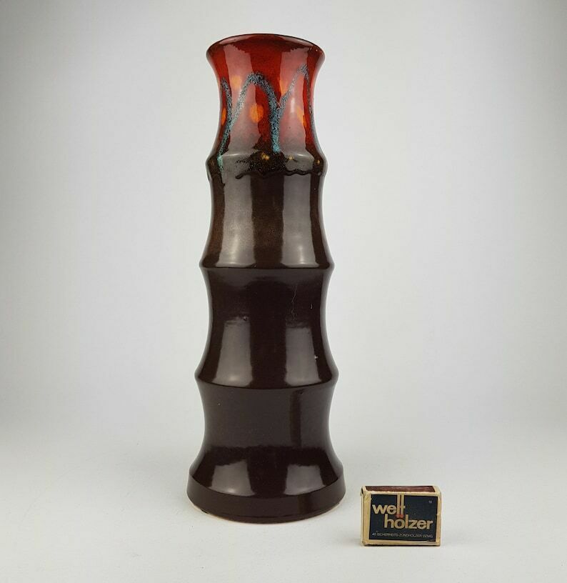 Vintage Silberdistel Fayencen Brown Red Vase, West German Pottery 1970s photo for sale