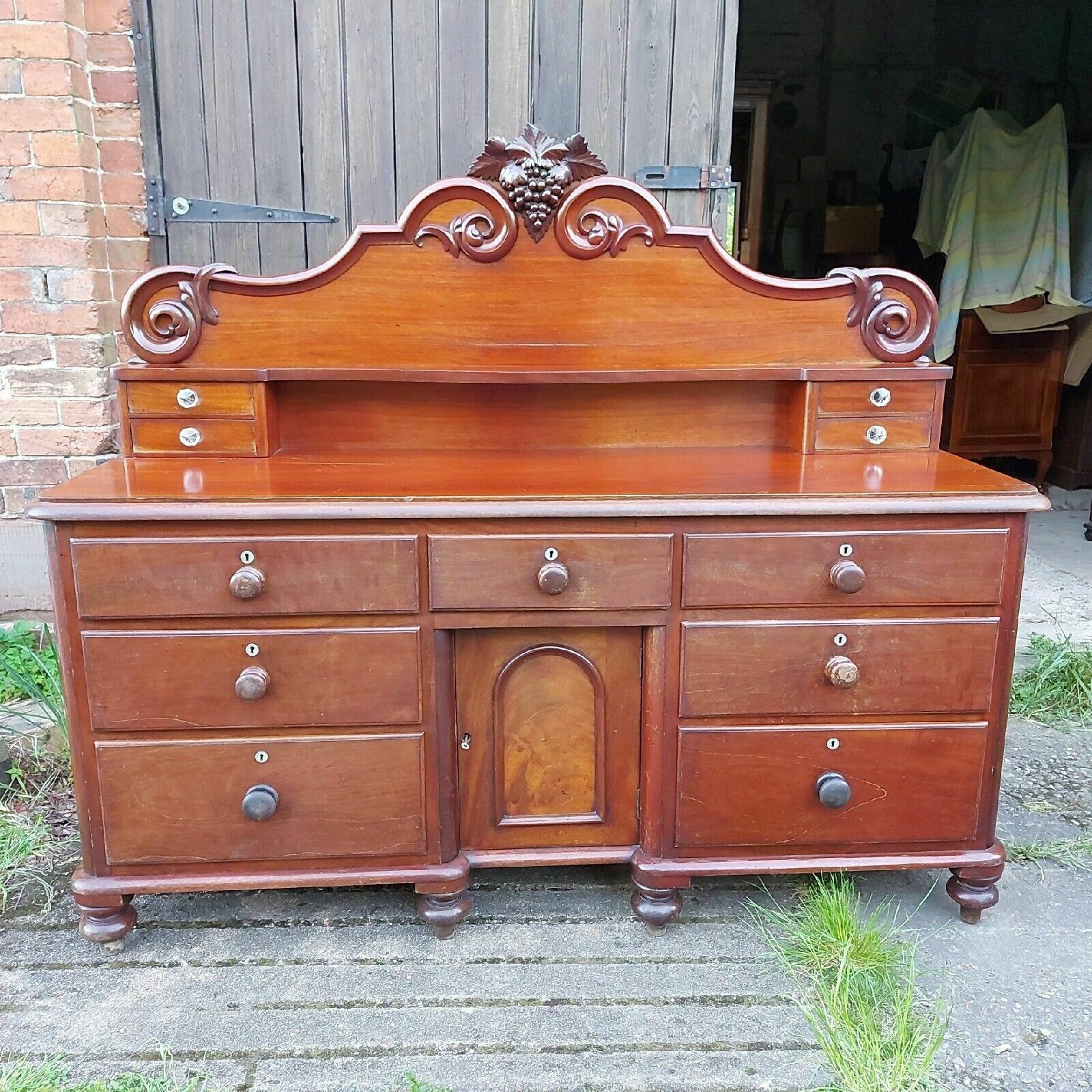Antique Mahogany Victorian Chiffonier Sideboard 11 Drawers Cupboard And Key