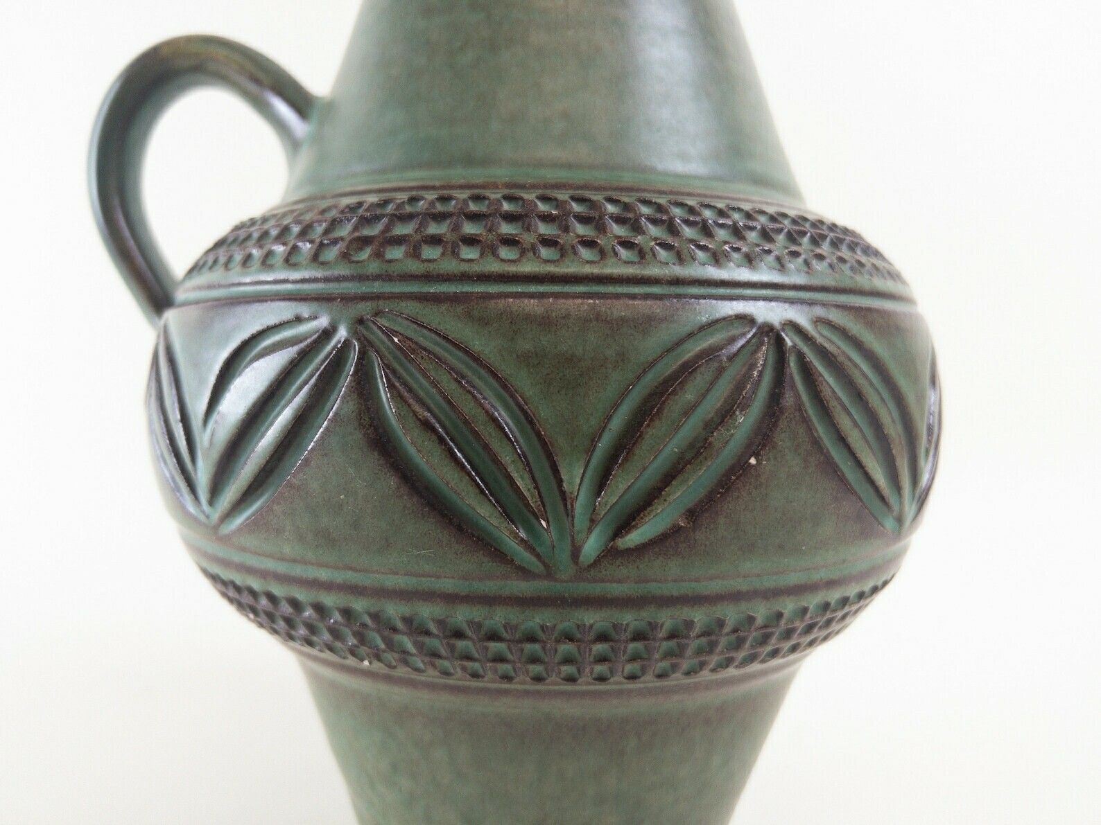 West German Pottery   Knödgen Edelkeramik Ilkra Ceramic Vase With Handle   Jade Green Handmade Heavy Vase photo Home Decor