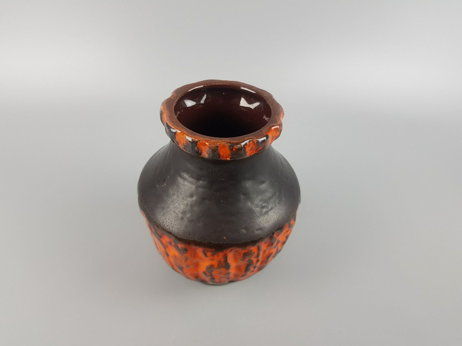 Vintage Carstens Keramik Bruin En Oranje Vaas 217/15 West German Pottery Jaren 1970 photo for sale