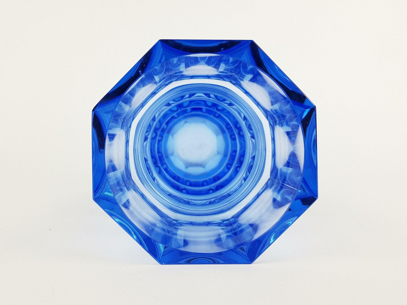 Vintage Stunning Blue Veb Glaswerke Schmiedefeld By Oldrich Lipsky Octagonal Facetted Crystal Glass Exbor Vase 1960s 1970s photo 192.0