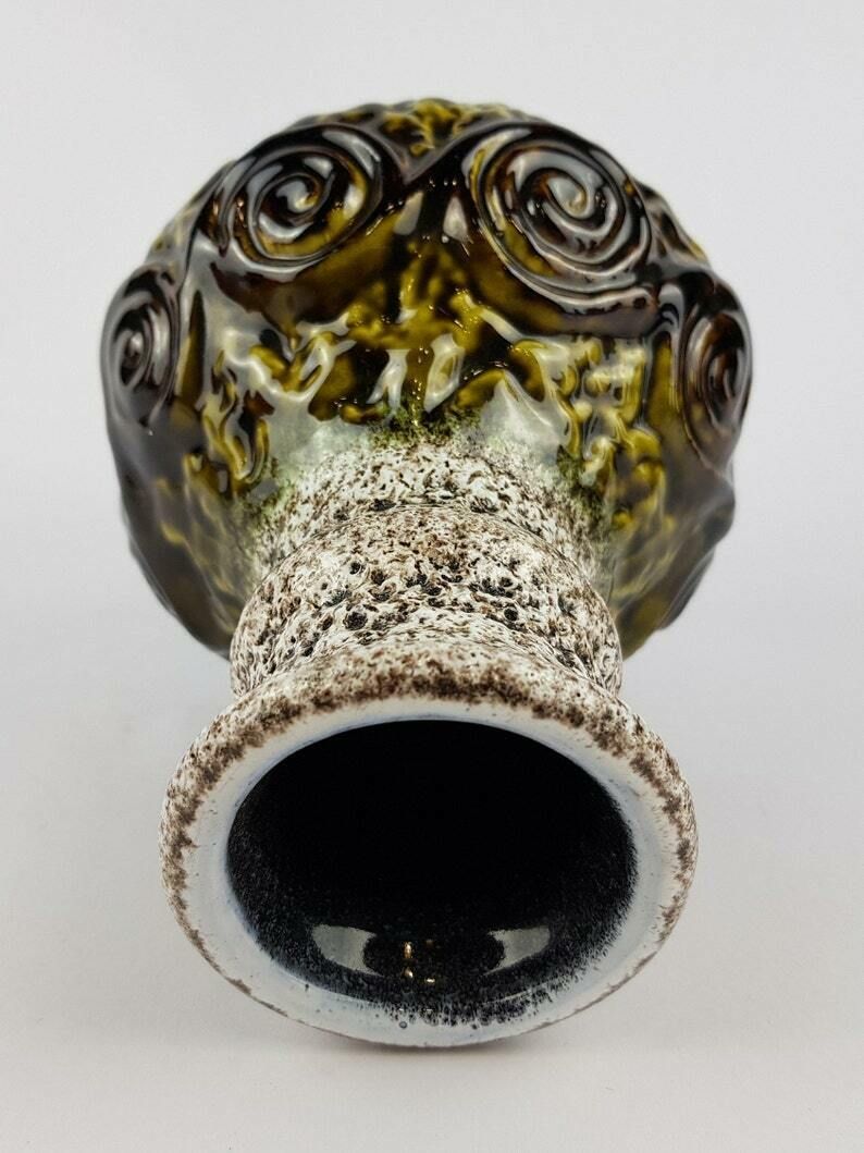 Vintage Ubelacker (ü Keramik) Olive Green And Beige Fat Lava Vase West German Pottery 1970s photo vinterior