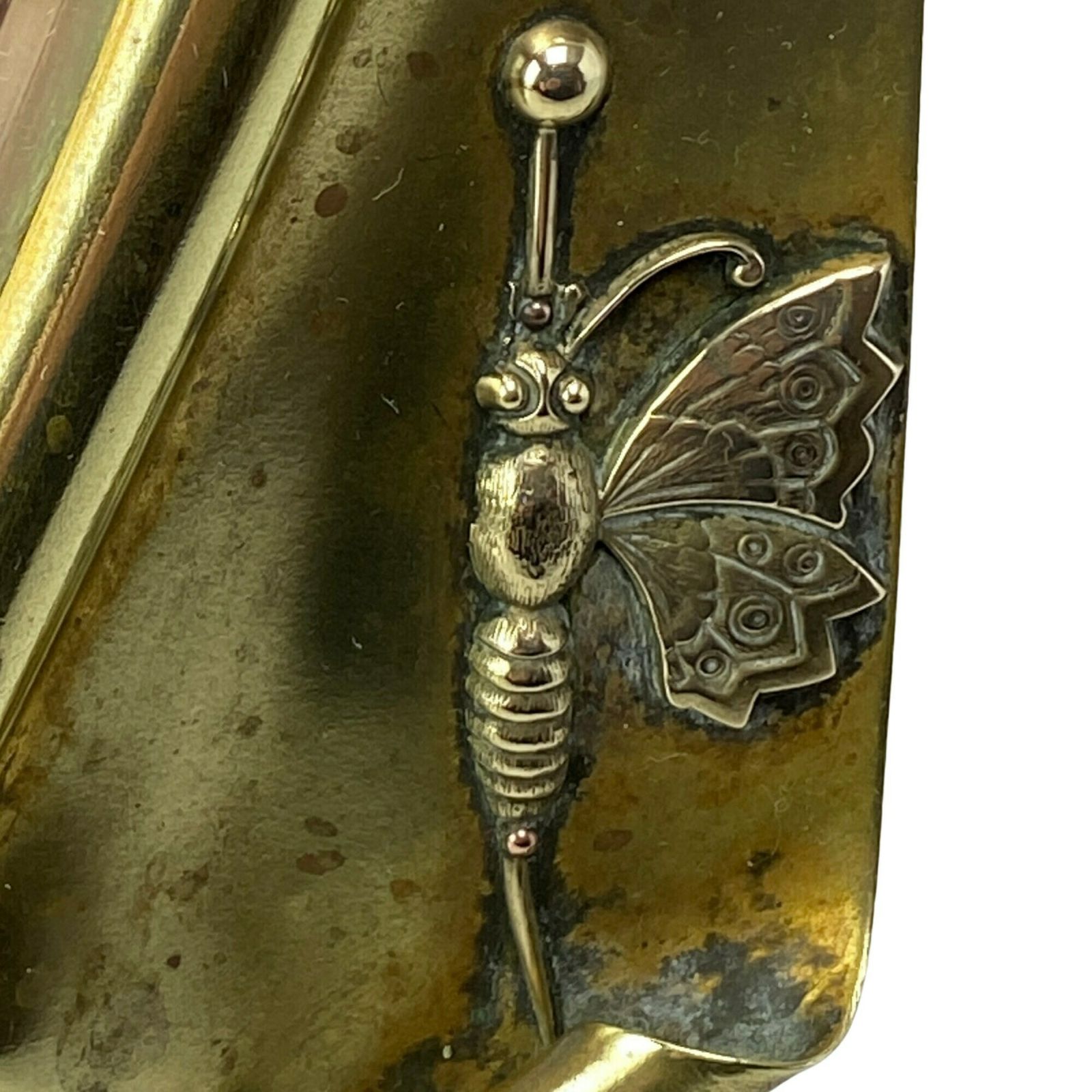 Antique French Art Nouveau Brass Dragonfly Mirror   5 Leaf Clover   Wall Hanging   Free Standing   Home Decor photo 125.0
