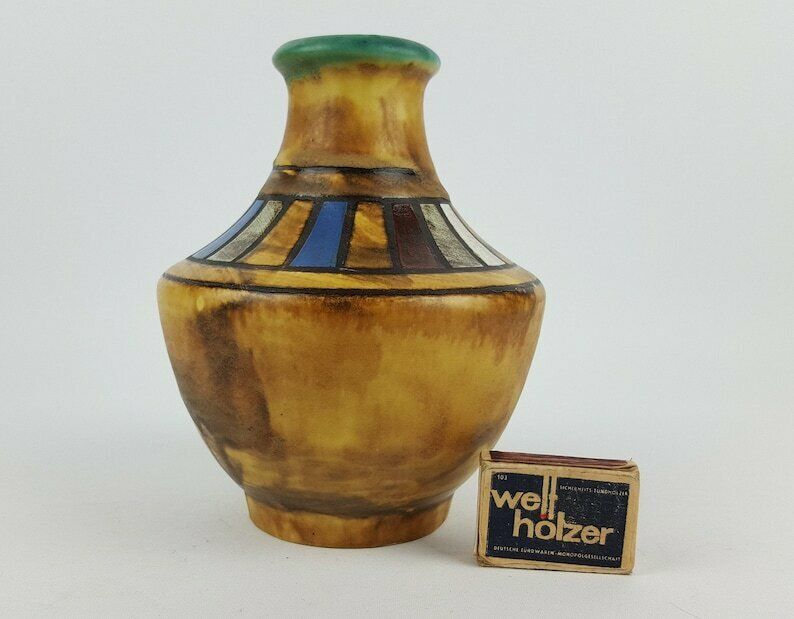 Vintage Ceramano Vaas Met Meanderdekor, West German Pottery photo furniture