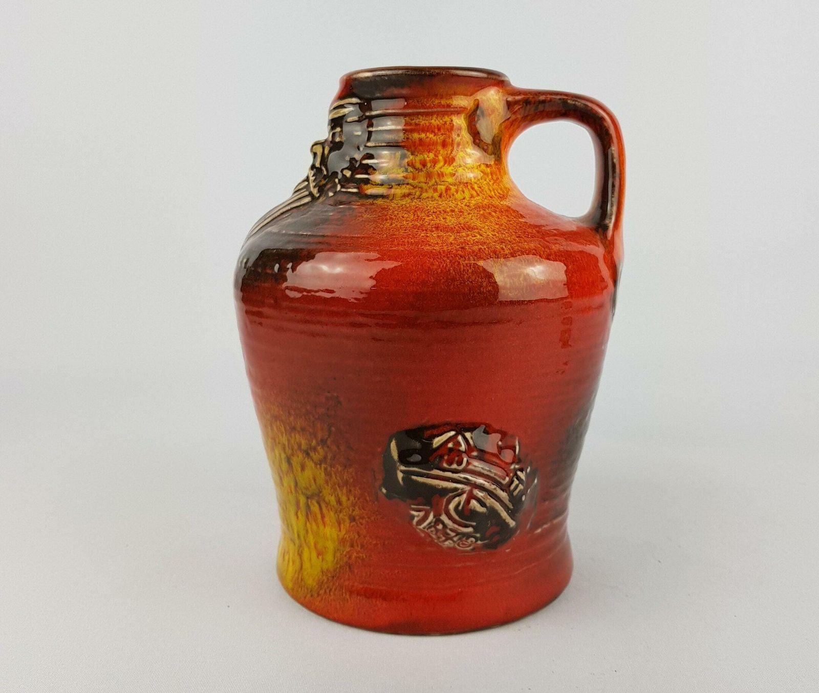 Vintage Red And Yellow Carstens Tonnieshof Keramik Multicolour Vase West German Pottery