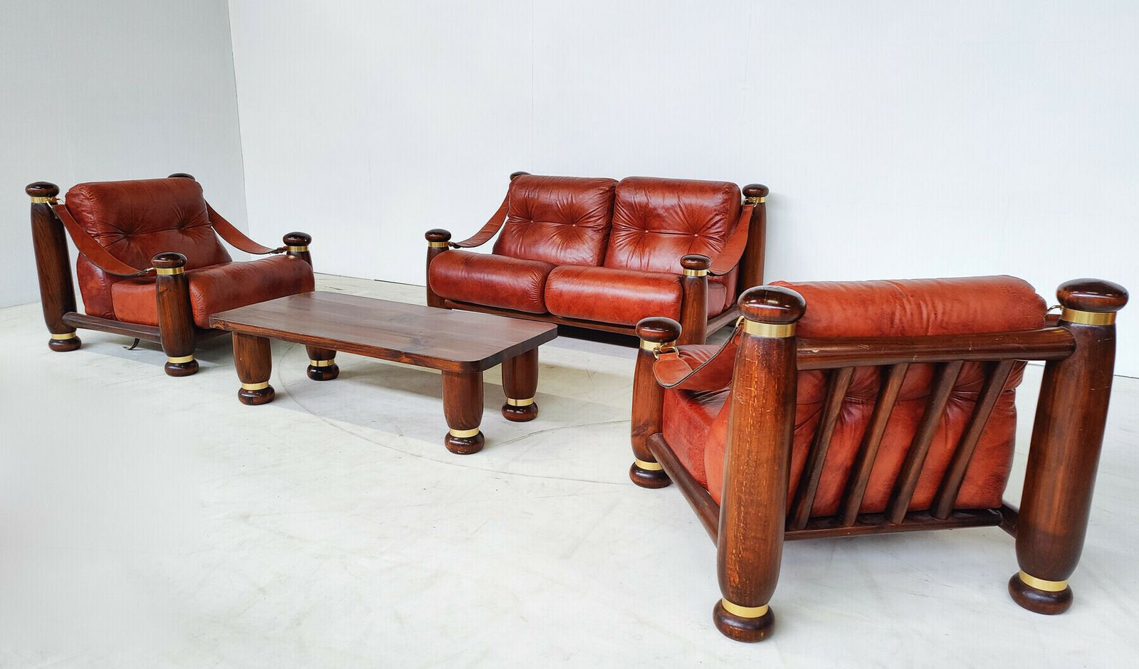 Italian Mid Century Modern Seating Set In Cognac Leather photo for sale