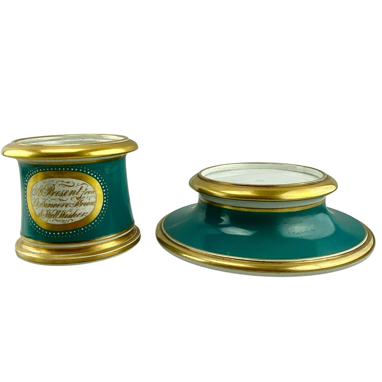 19th Century Porcelain Stand With Inscription   1873   Jardinier   Planter   Gilt & Turquoise   Country House Decor photo 95.0