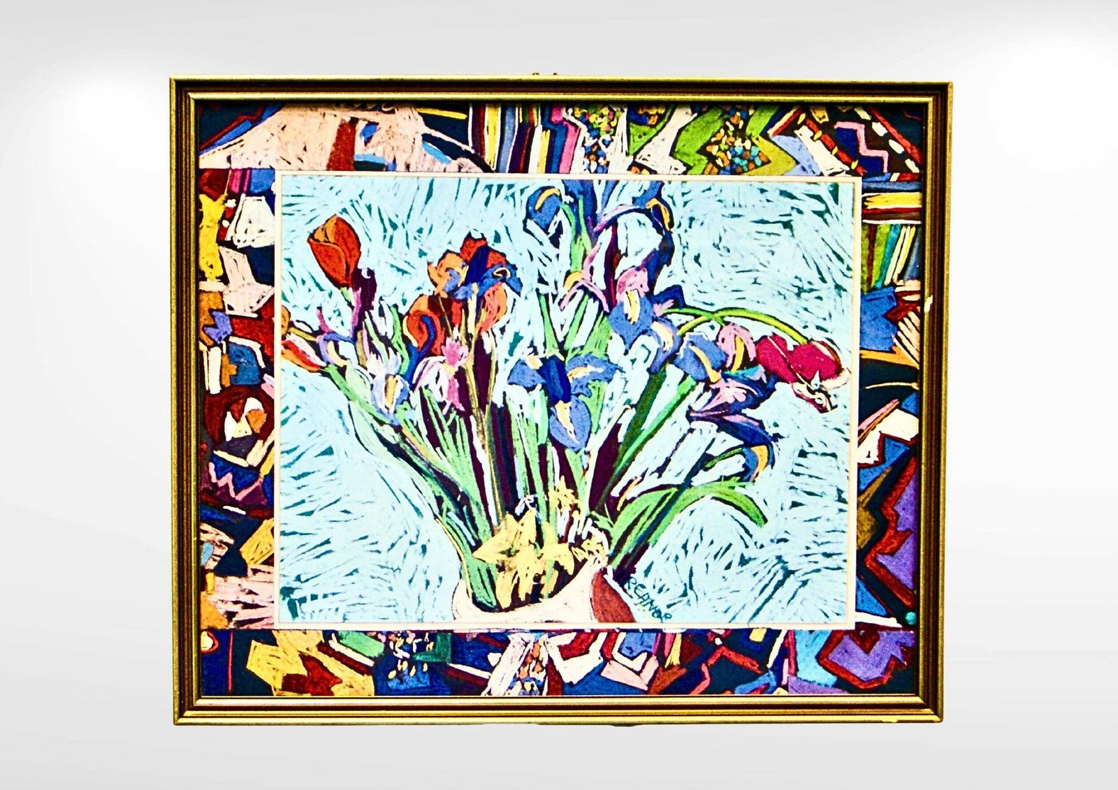 Vintage 1970s Frances Treanor Framed Art Print Wild Bouquet photo furniture