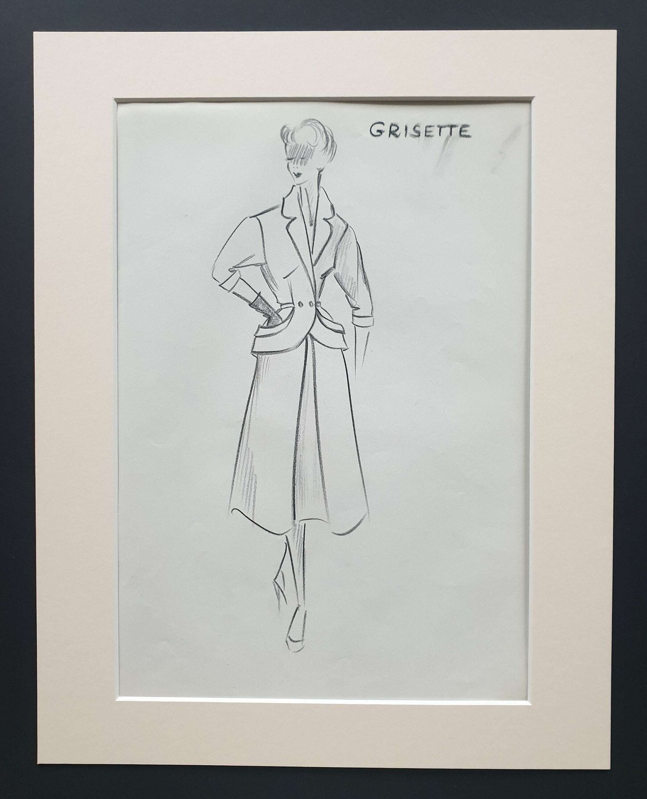 Grisette   Original 1951 Fashion Design Sketch In Pencil (In Mount)