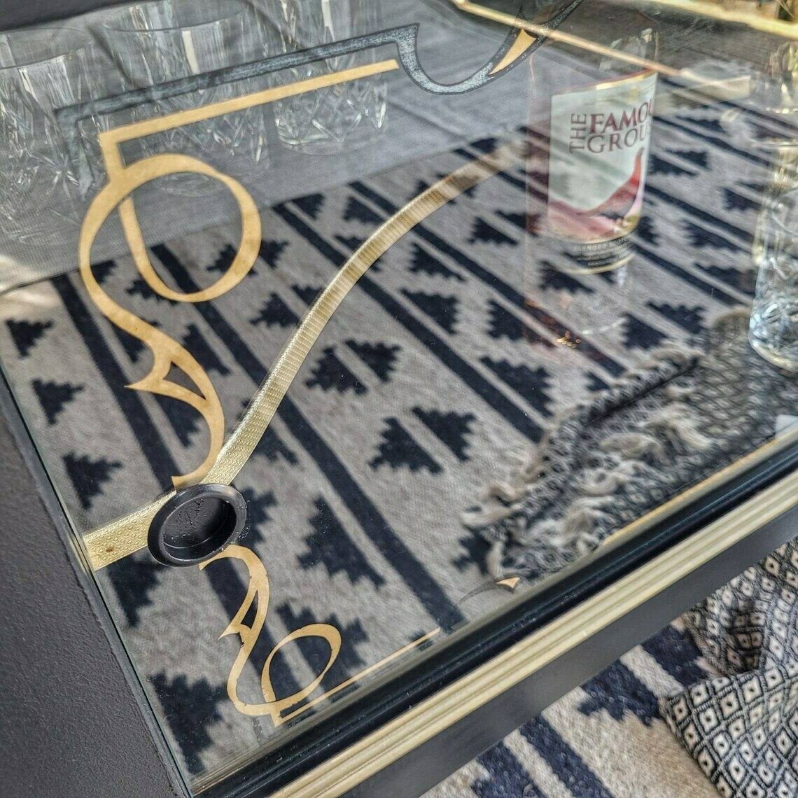 Sideboard  Drinks Cabinet  Cocktail Cabinet  Black  Gold  Retro  Mid Century Modern  Vintage  Display Cabinet  Hand Painted photo for sale