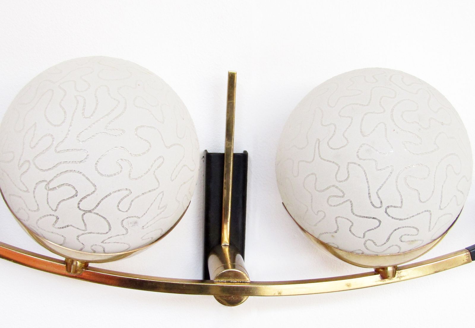Pair Of Large 1960s French Etched Globe Madmen Sconces By Maison Arlus C.1960 photo buy
