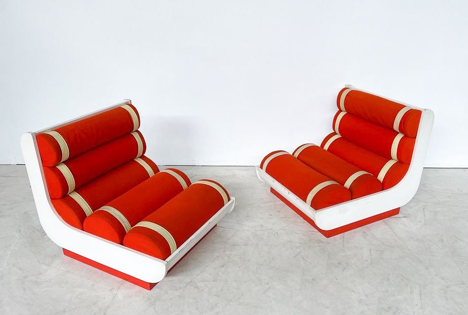 Pair Of Red Italian Mid Century Modern Armchairs photo furniture