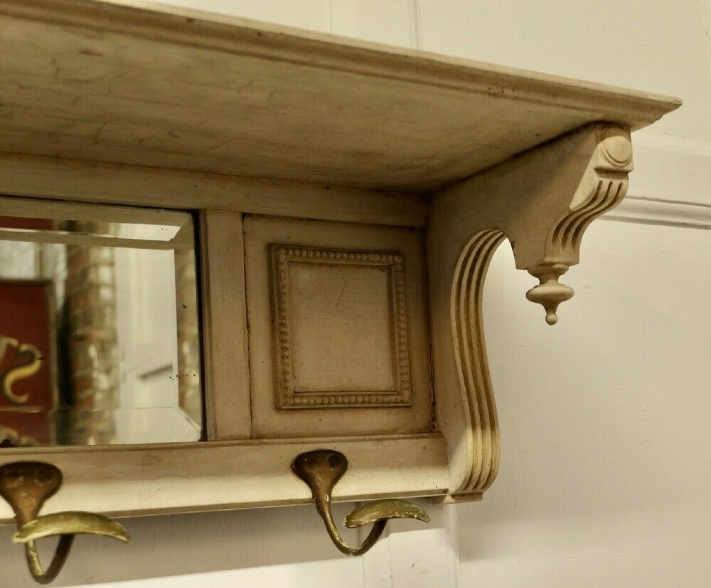 Arts And Crafts French Painted Wall Mirror With Shelf And Coat Hooks photo 798.0