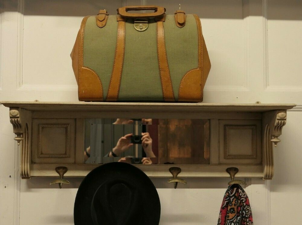 Arts And Crafts French Painted Wall Mirror With Shelf And Coat Hooks photo buy