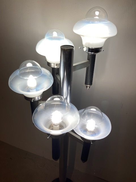 Floor Lamp, Modern 70s Five Lights. Chromed Metal And Murano Glass. Design photo 572.0