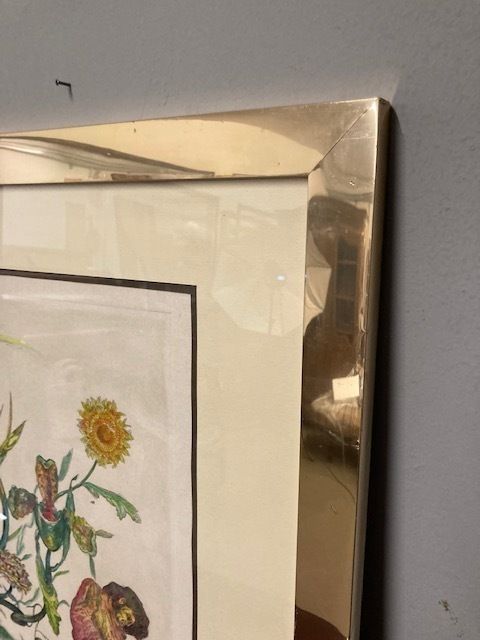 Surrealist Watercolor Etching Gordon Farghetter 1976 In Polished Brass Frame. photo for sale