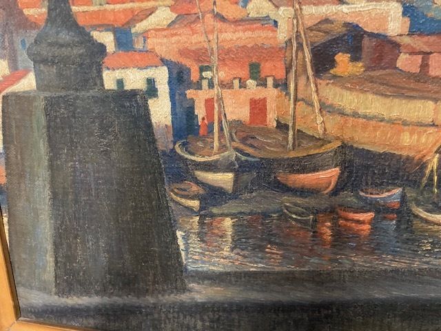 Ancient Painting "City Of Taranto" By Artist Dante Canasi 1925. Oil On Faseite photo Art