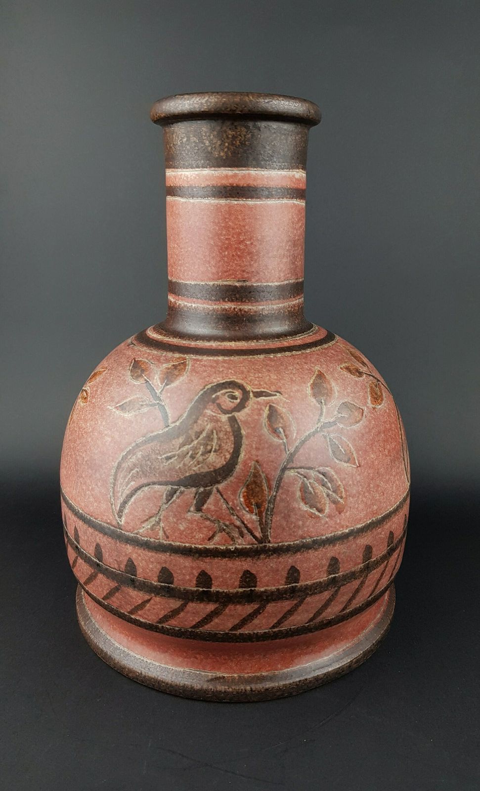 Vintage Italica Ars Roze Vaas 1520 Met Vogeldecor, Italiaans Aardewerk, Ca. Jaren 1960 photo furniture