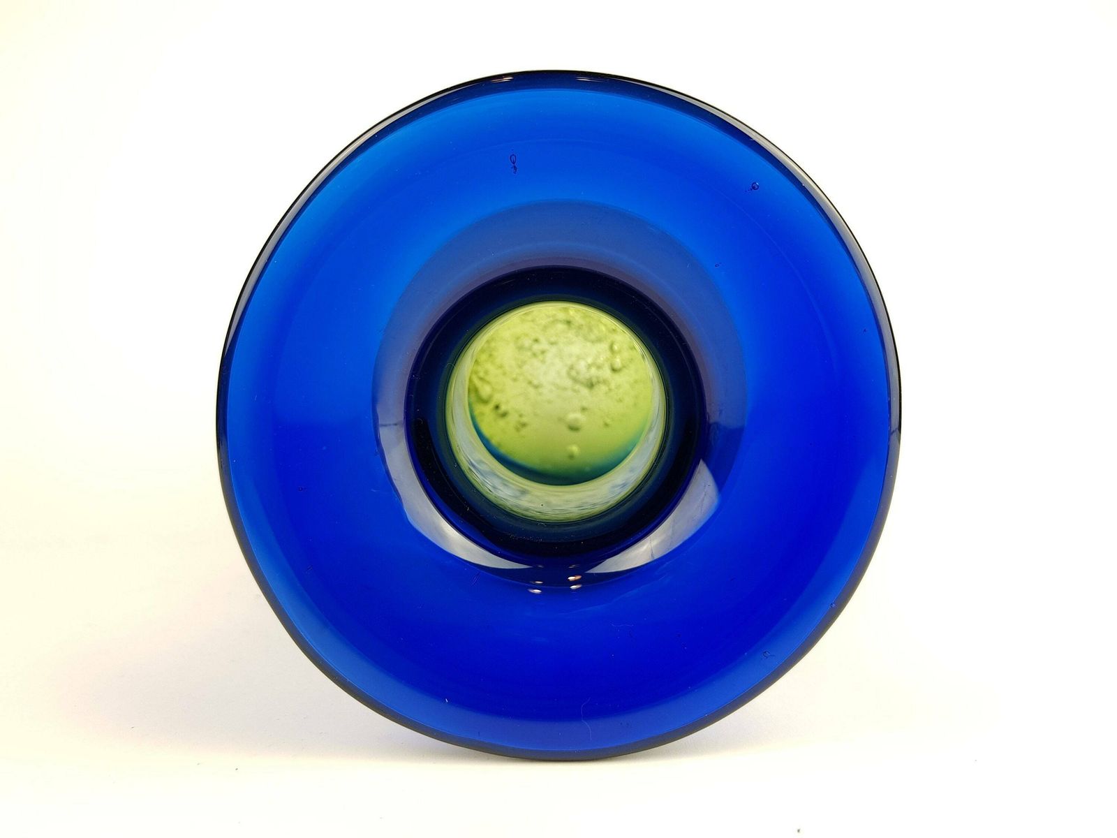 Vintage 1960 70s Schott Zwiesel Blue And Green Glass Design Vase With Bubbles By Heinrich Löffelhardt West Germany photo 75.0