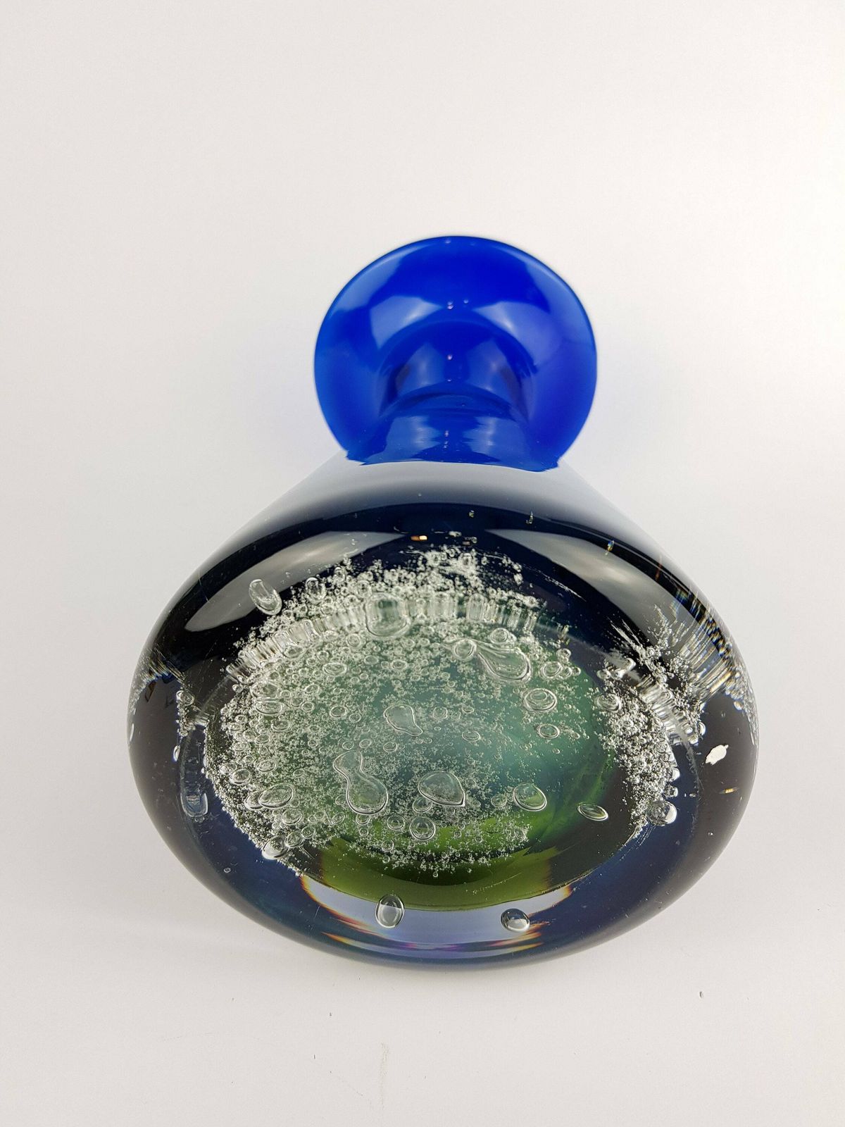 Vintage 1960 70s Schott Zwiesel Blue And Green Glass Design Vase With Bubbles By Heinrich Löffelhardt West Germany photo buy