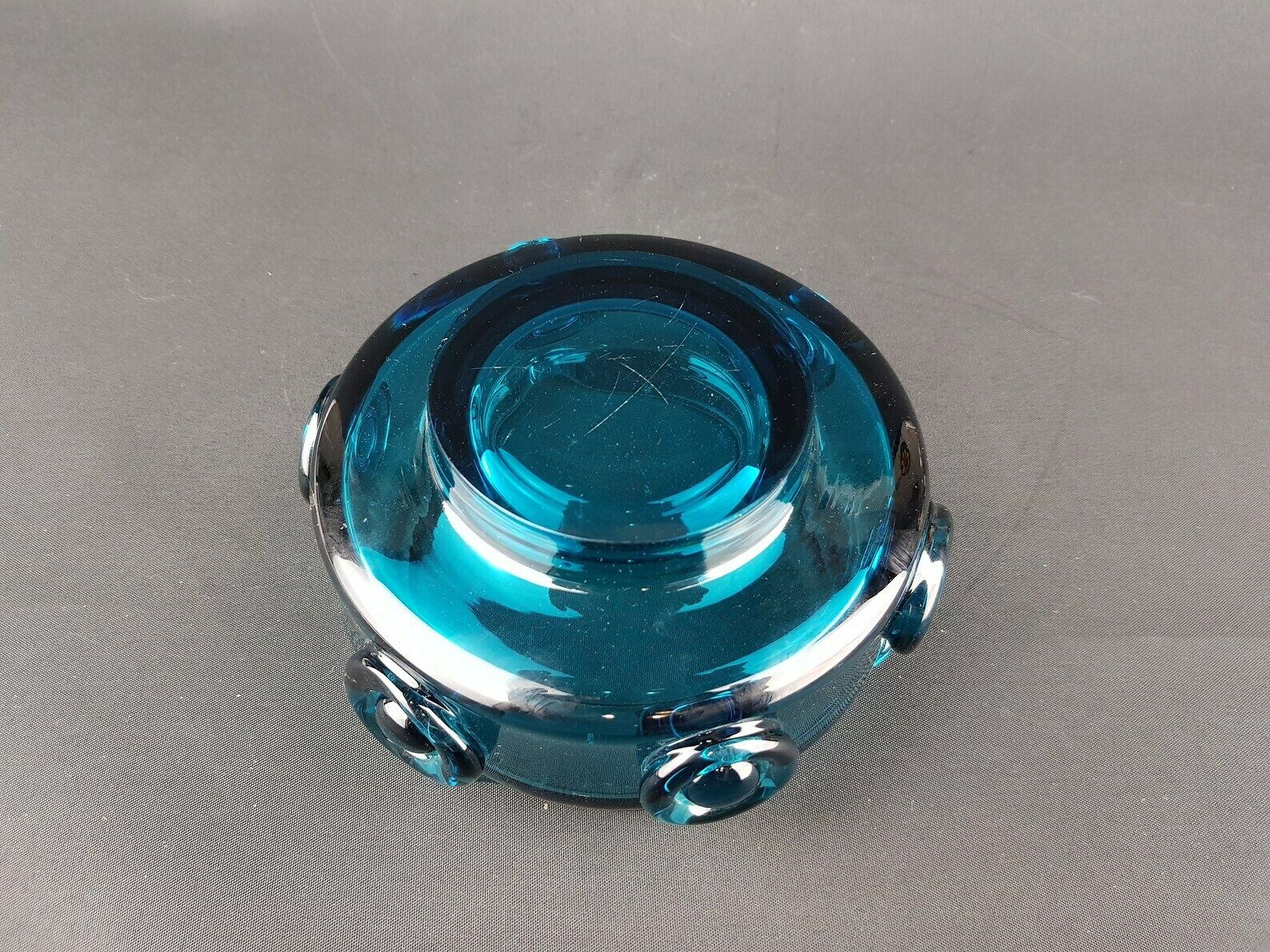 Vintage 1960 70s Prachen Glass Turquoise Design Bowl With 3d Decor By Josef Hospodka photo Home Decor