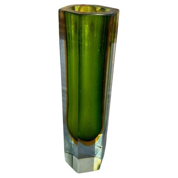 1960s Mid Century Modern Sommerso Murano Glass Hexagonal Vase By Mandruzzato photo furniture