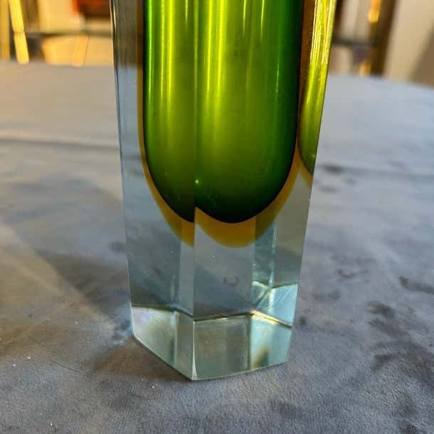 1960s Mid Century Modern Sommerso Murano Glass Hexagonal Vase By Mandruzzato photo 439.0