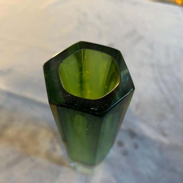 1960s Mid Century Modern Sommerso Murano Glass Hexagonal Vase By Mandruzzato photo vintage