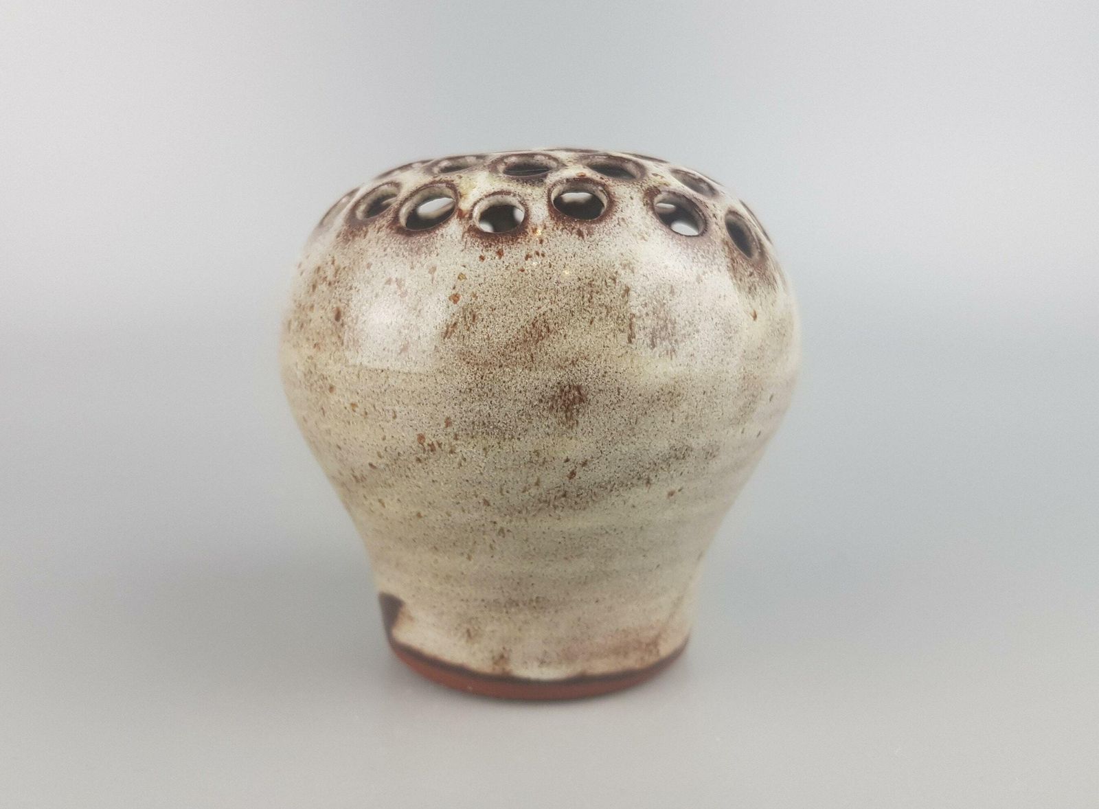 Vintage Studio Art Pottery Beige And Brown Vase By Werkstatt Christine Und Rainer Serocka From West Germany