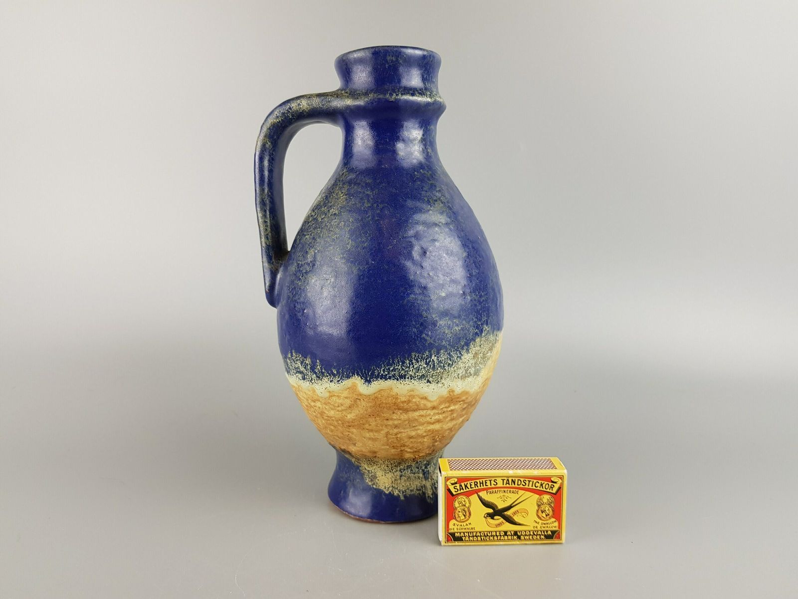 Vintage Karlsruher Majolika Handled Blue Vase 7316 By Fridegart Glatzle 1950   1960s photo furniture