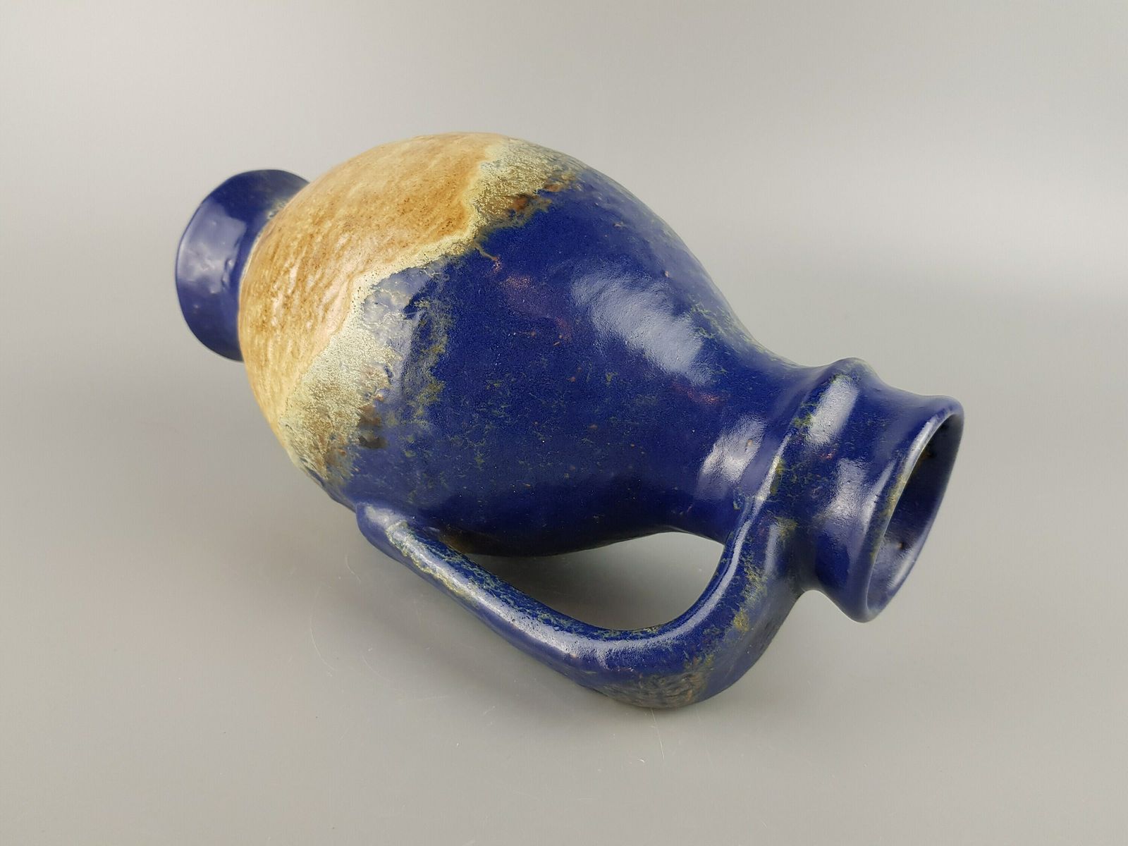 Vintage Karlsruher Majolika Handled Blue Vase 7316 By Fridegart Glatzle 1950   1960s photo for sale