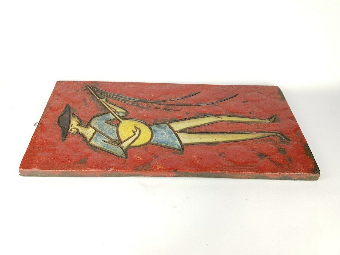 Rare Vintage Red Ruscha Keramik Fat Lava Wall Plate With Musician Decor Dokumenta Serie By Adele Bolz 1962s photo for sale