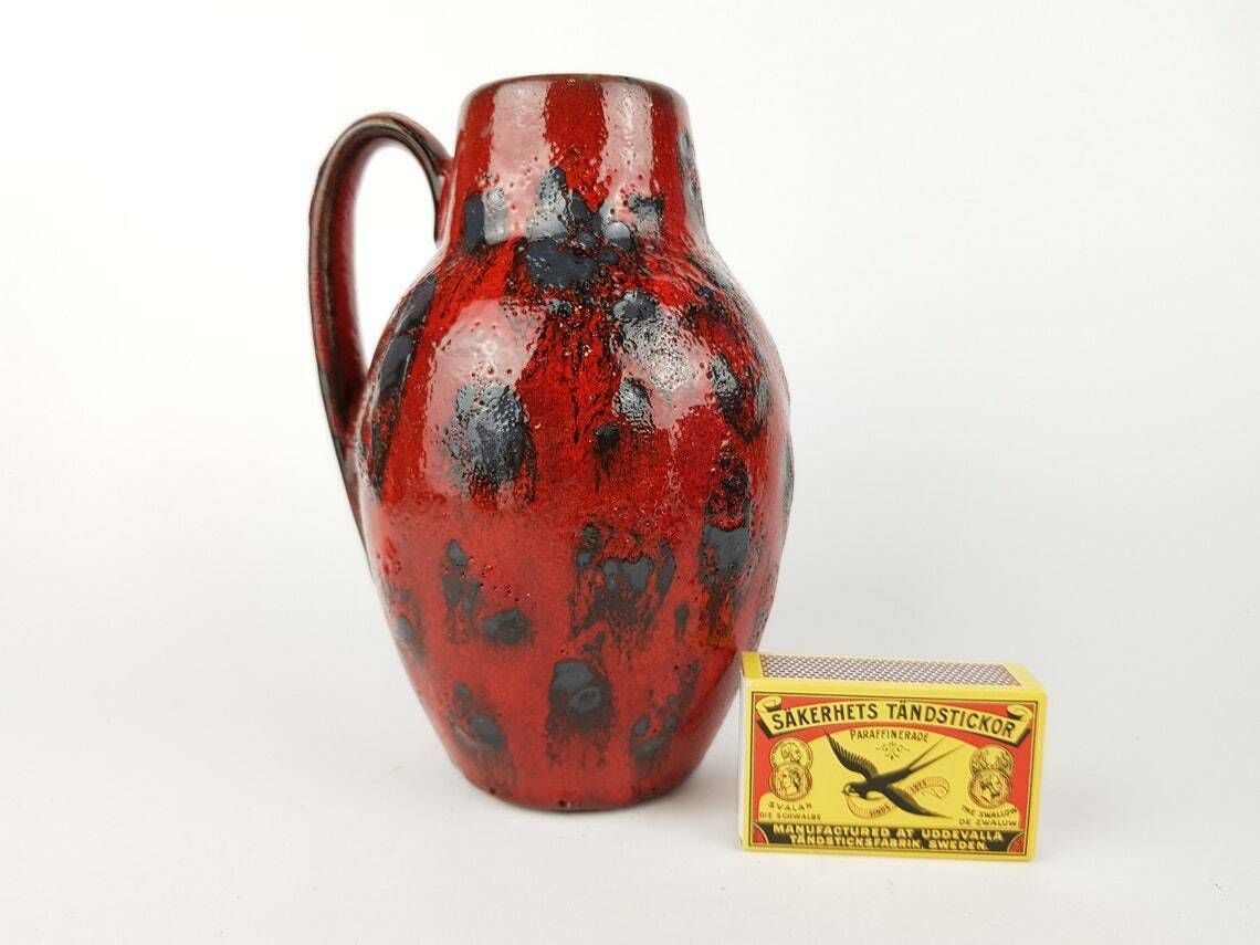 Vintage Scheurich Keramik Red And Black Fat Lava Vase 414 16 West German Pottery photo furniture
