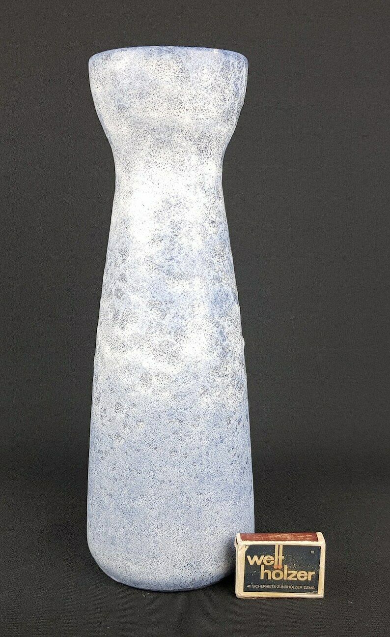 Vintage 1970s Scheurich Keramik Mottled Blue Fat Lava Diabolo Vase 520 32, West German Pottery photo furniture