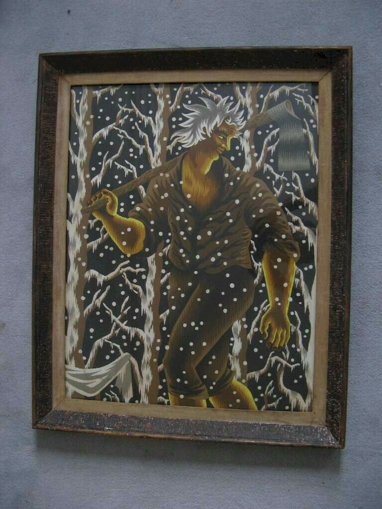 Jean Picart Le Doux " Winter " Framed Coloured Print C1950 photo for sale
