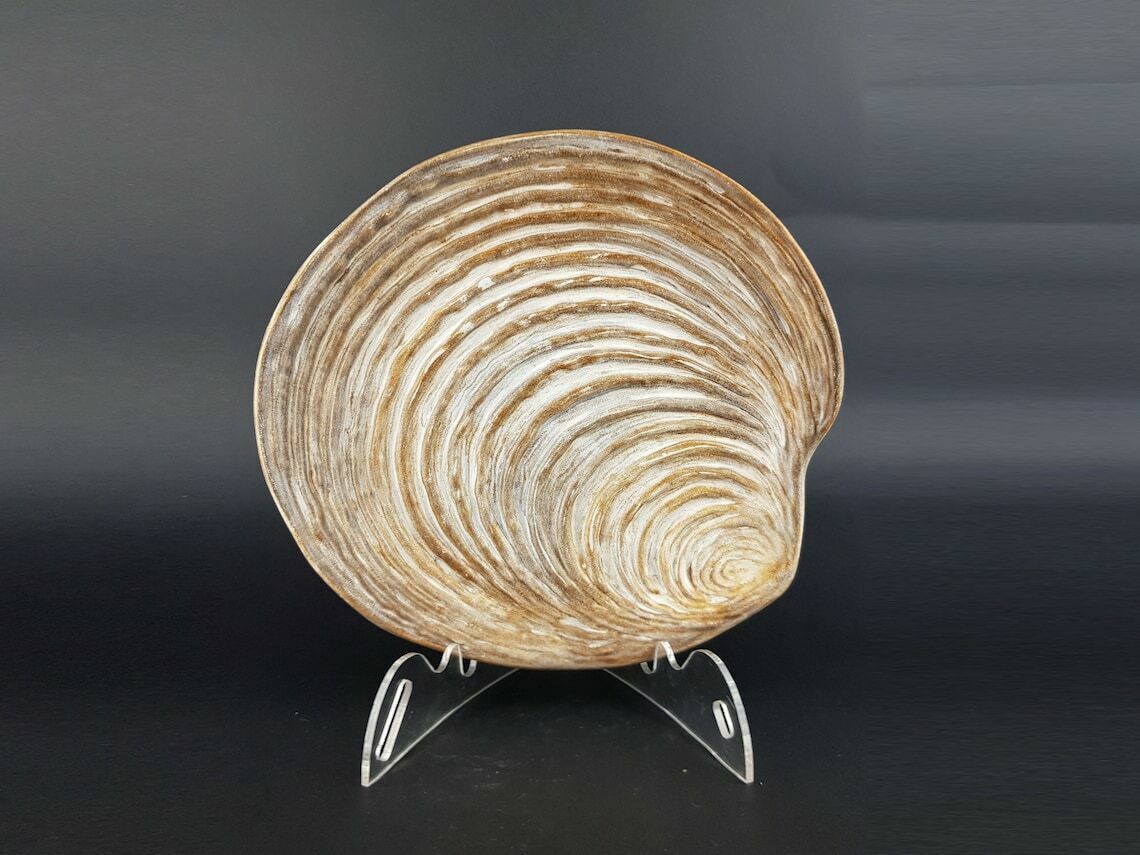 Vintage Dominique Guillot Hand Painted Shell Plate From Vallauris France 1960s