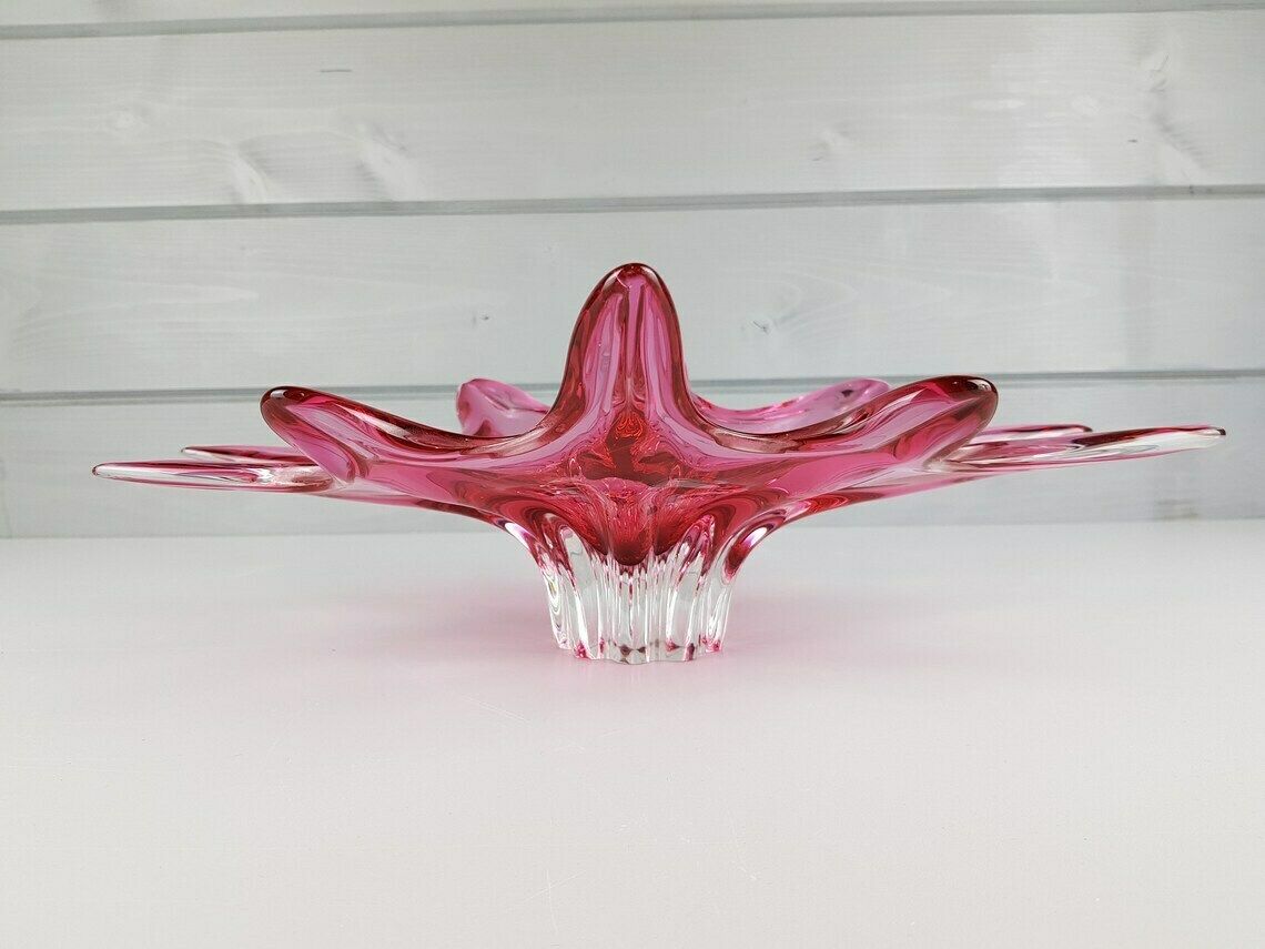 Vintage Chribska Glassworks Bohemian Cased Glass Pink Bowl By Josef Hospodka Czechoslovakia 1970s photo 161.0