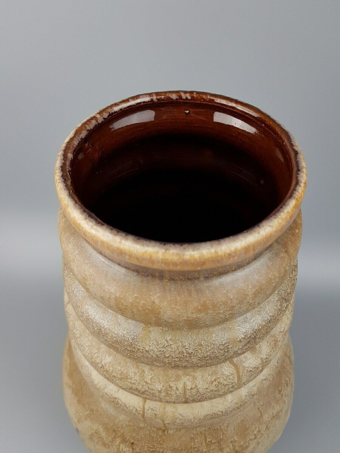 Vintage Scheurich Keramik Beige And Brown With Drip Glaze Vase 269 40 West German Pottery 1970s photo vinterior