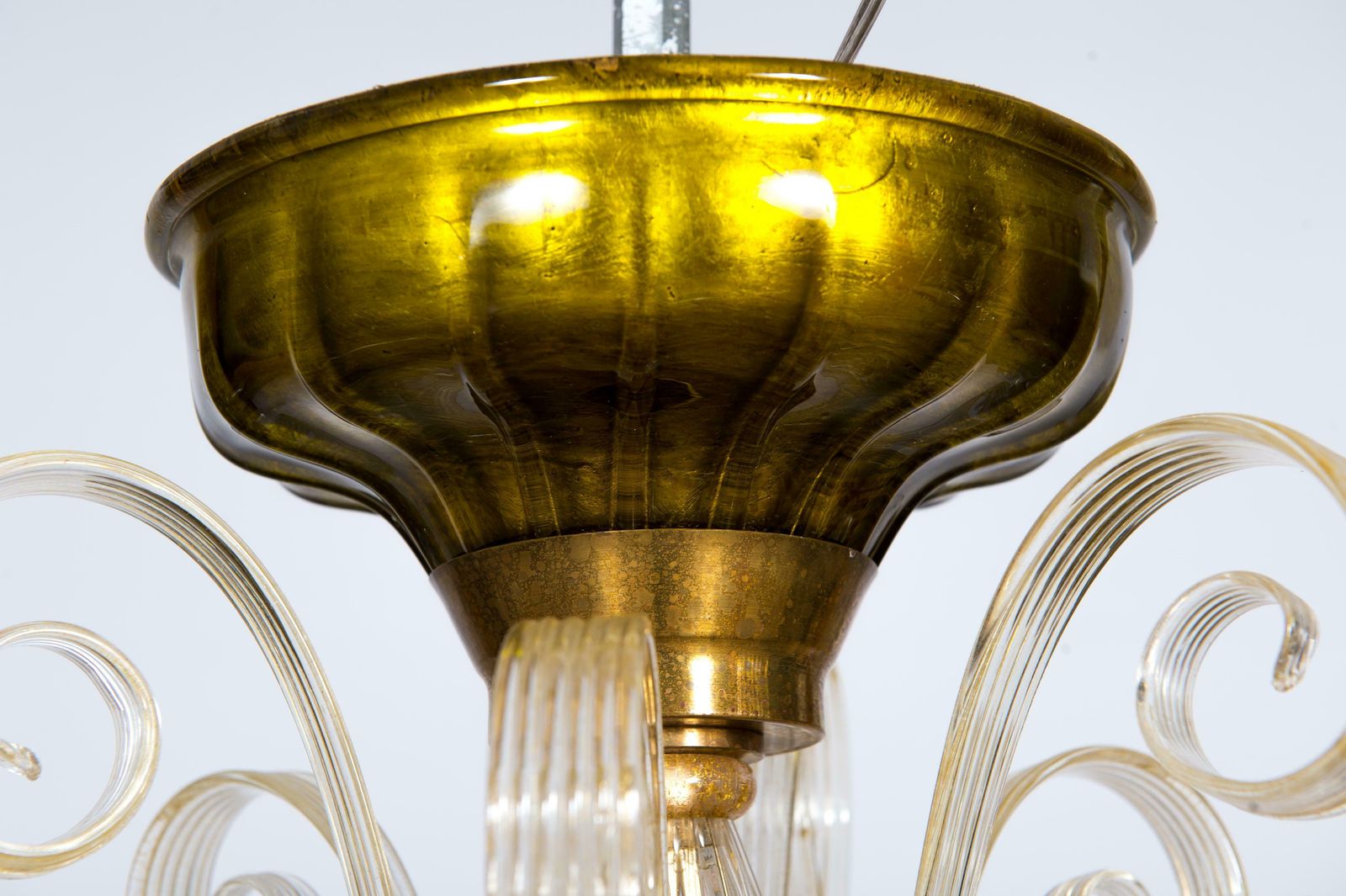 48760.0 Pastorals Flush Mount In Gold Murano Glass And Green Italy 1970s photo