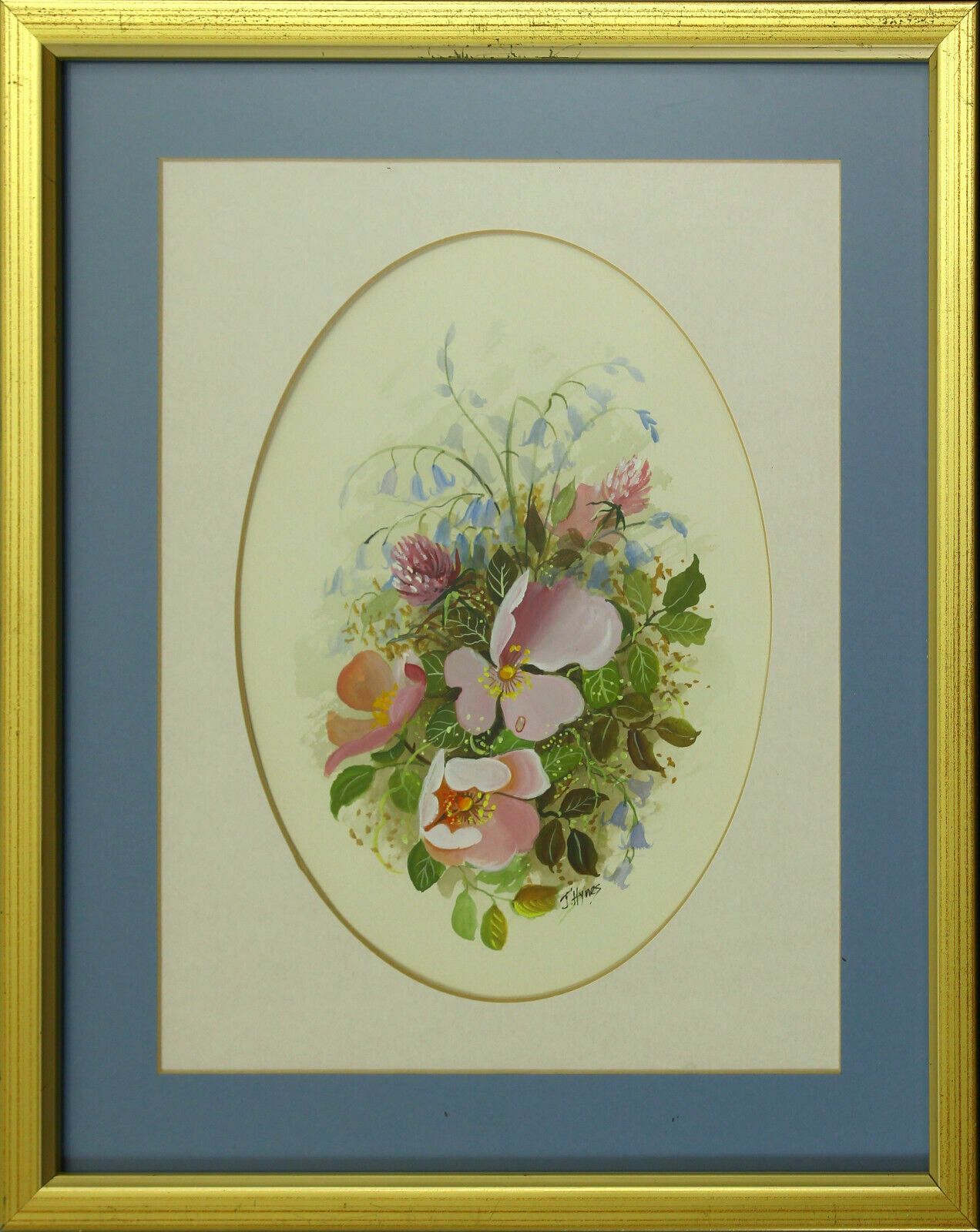 Watercolour Of Bluebells, Dog Roses And Red Clover By Joe Hynes.