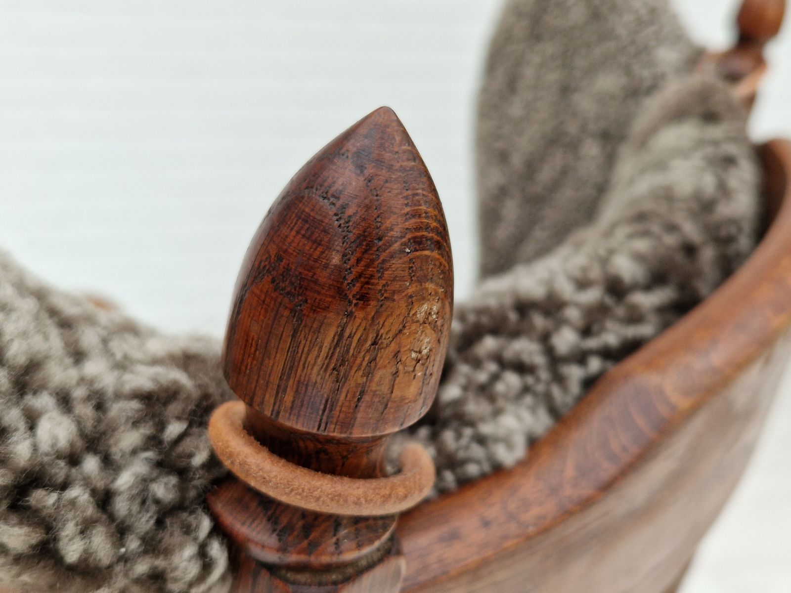 1960s, Danish Design, Renovated Reupholstered High Back Ear Flap Chair, Sheepskin, Oak Wood. photo vinterior