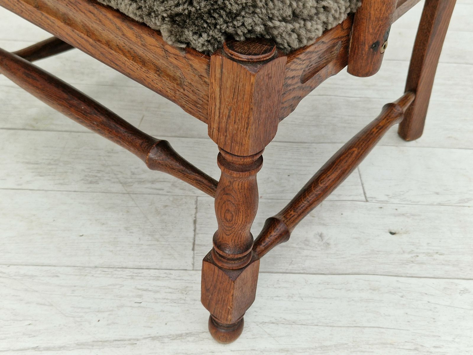 Furniture 1960s, Danish Design, Renovated Reupholstered High Back Ear Flap Chair, Sheepskin, Oak Wood. photo