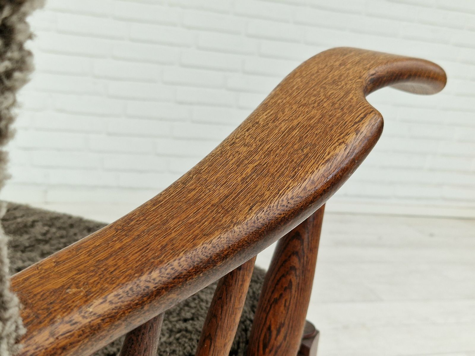 1650.0 1960s, Danish Design, Renovated Reupholstered High Back Ear Flap Chair, Sheepskin, Oak Wood. photo
