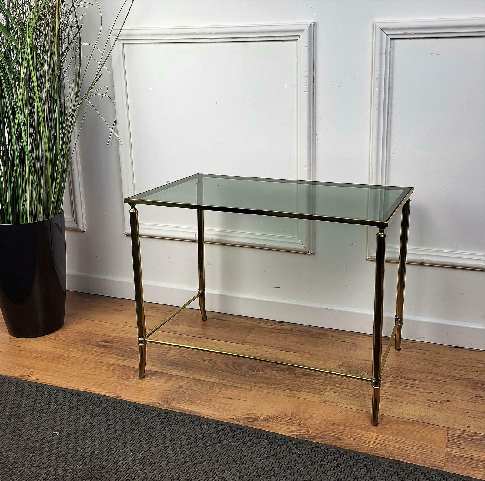 1960s Italian Modern Regency Neoclassical Brass And Smoked Glass Coffee Table photo furniture