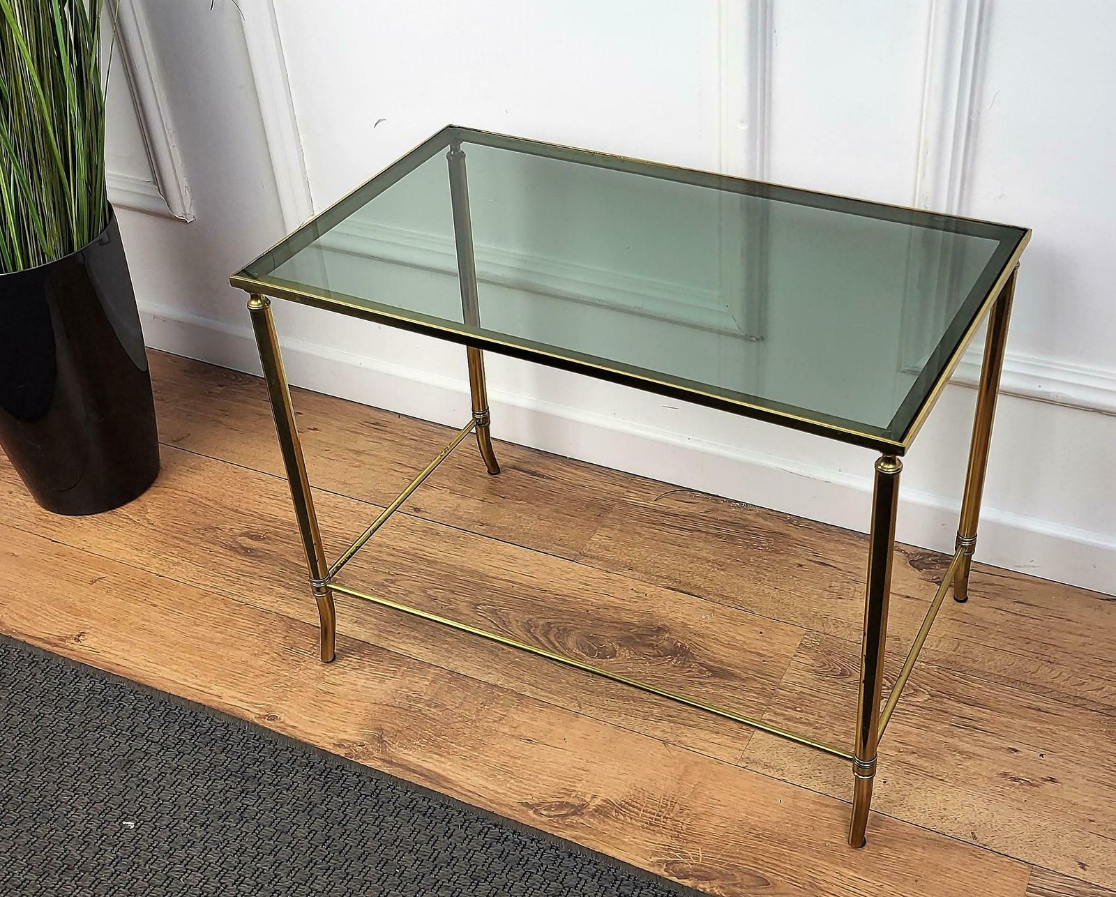 1960s Italian Modern Regency Neoclassical Brass And Smoked Glass Coffee Table photo for sale