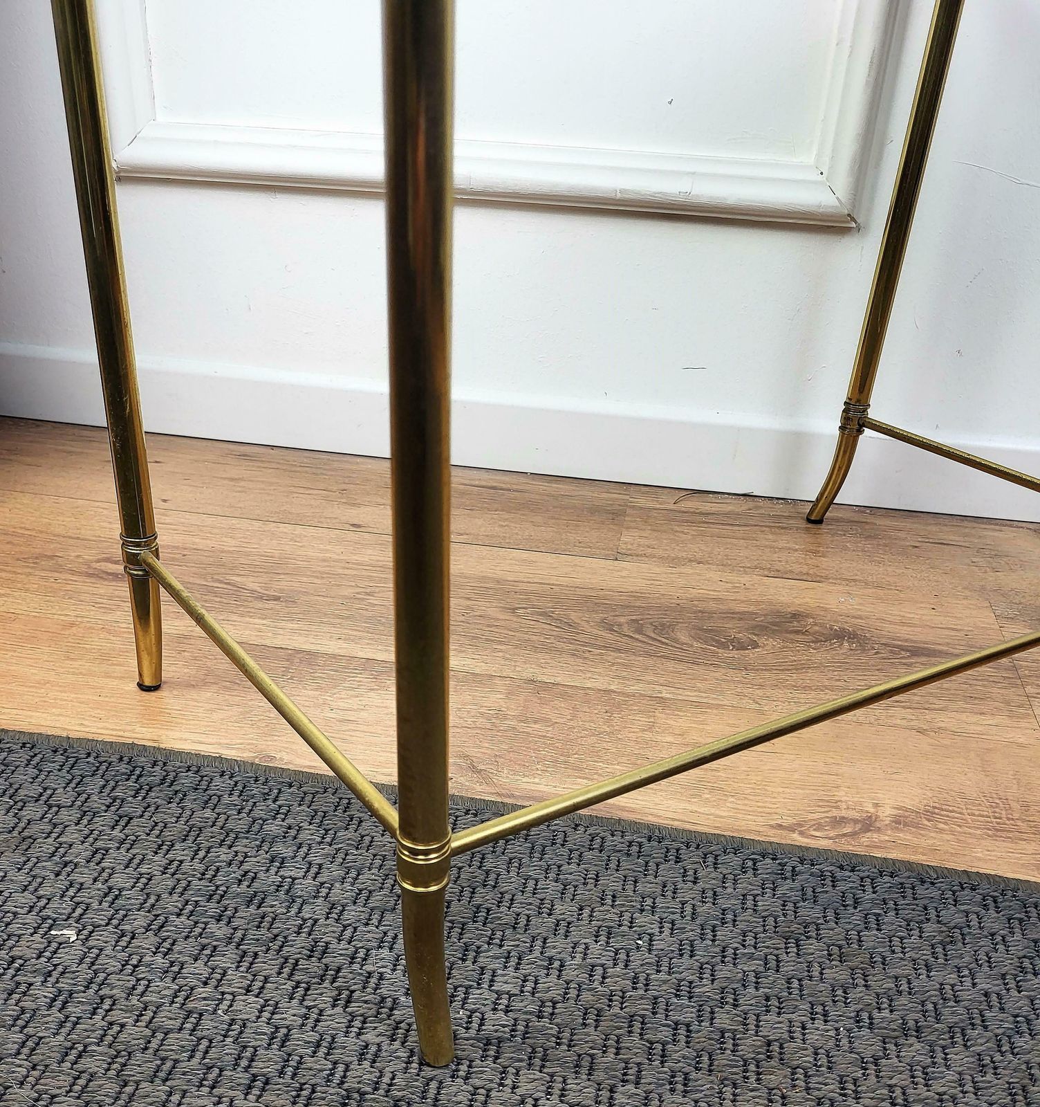 1960s Italian Modern Regency Neoclassical Brass And Smoked Glass Coffee Table photo vinterior