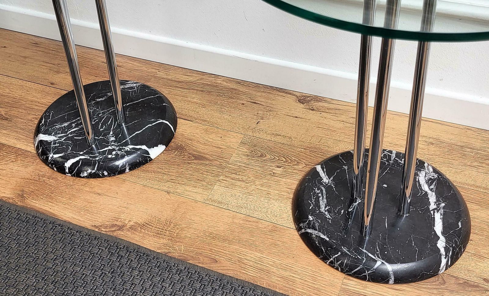 Pair Of Italian Black Marble Base Metal Glass Top Side Tables Or Bedside Tables photo buy