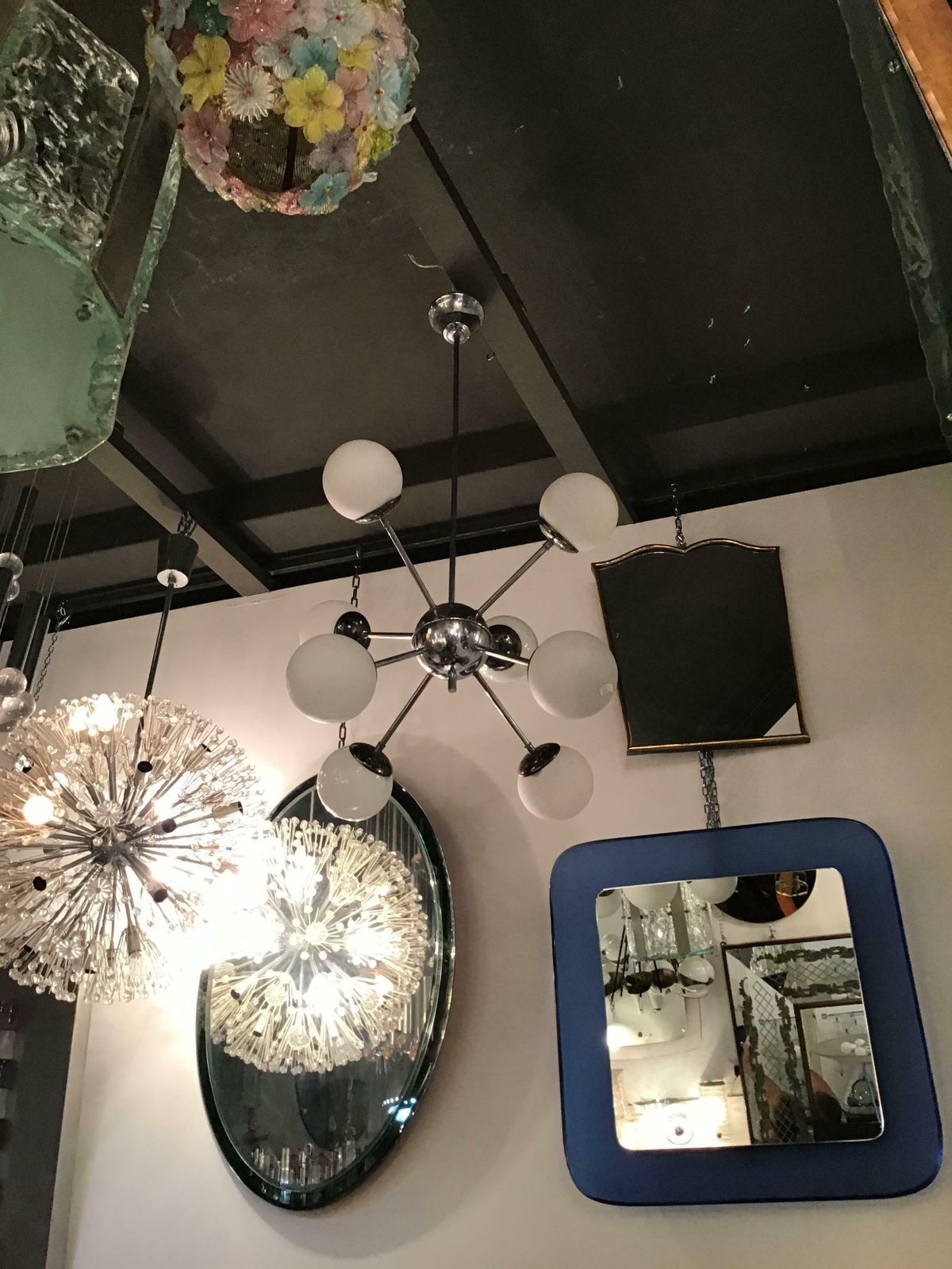 photo furniture Stilnovo Chandelier 8 Light Metal Crome Opal Glass Or Shiny Glass 1958 Italy