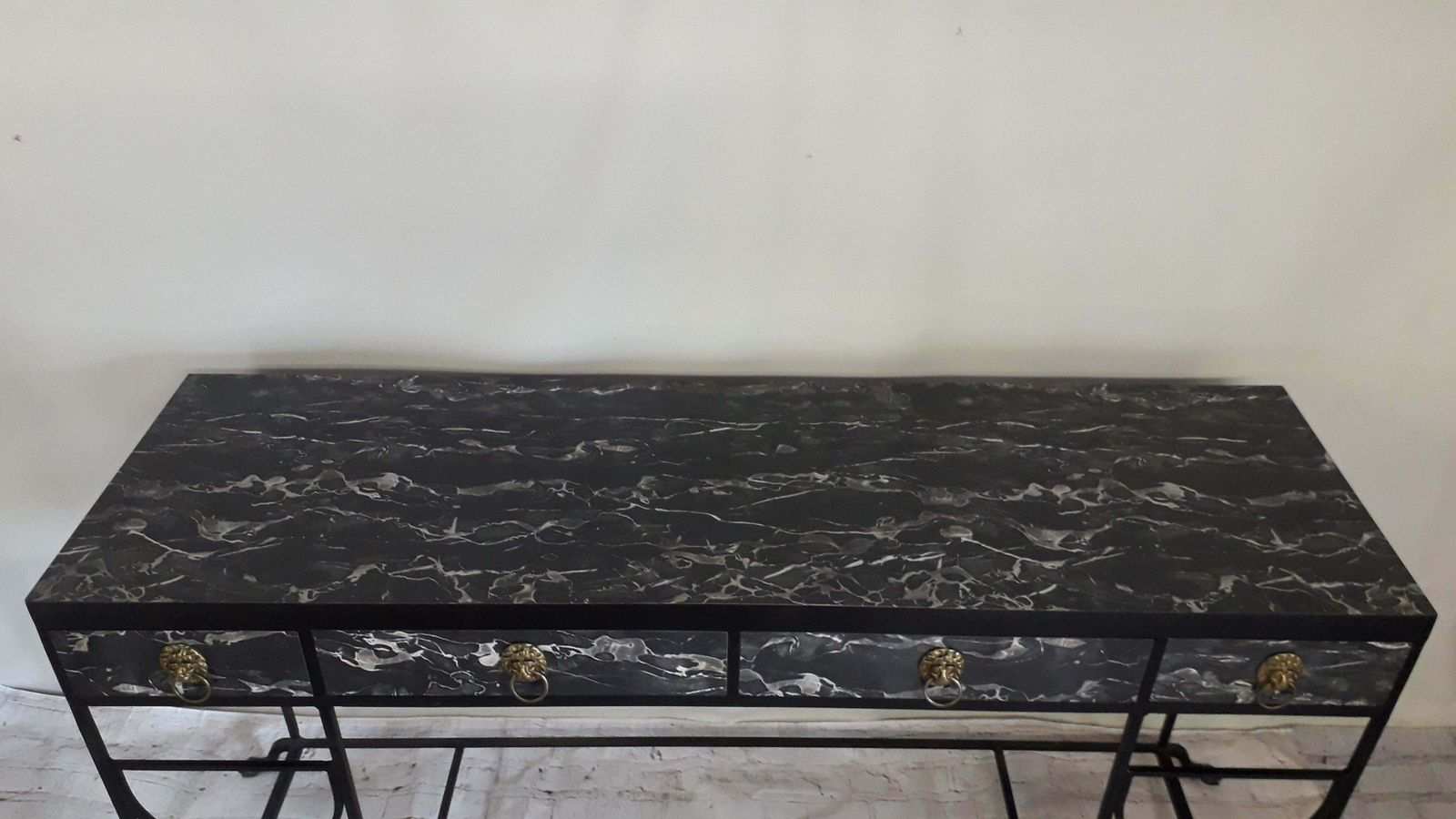 Regency Faux Marble Iron Sideboard By Roger Thibier photo for sale