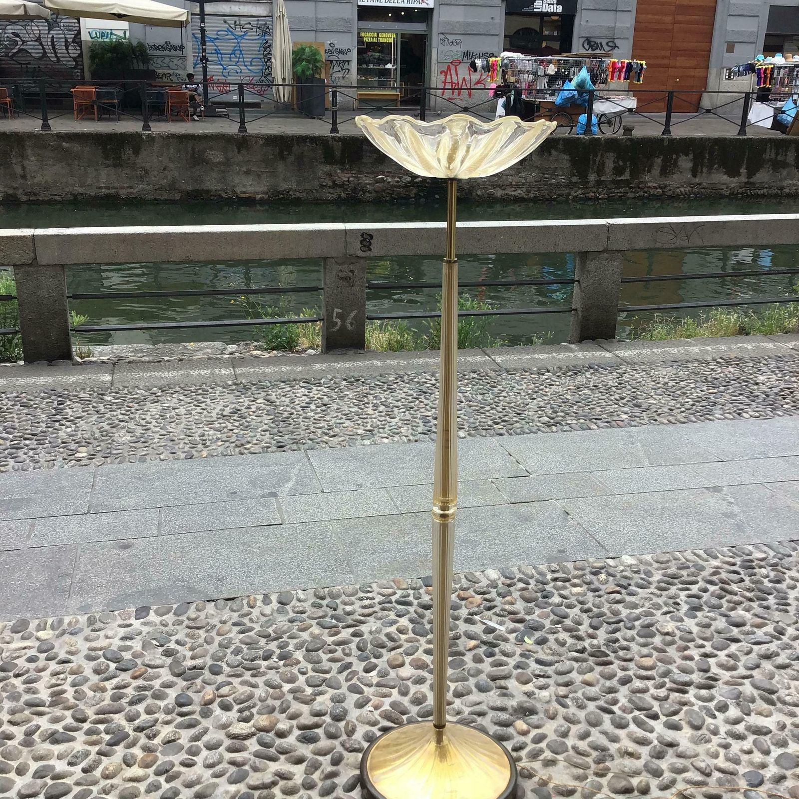 Seguso Floor Lamp Murano Gold Glass Brass 1950 Italy photo for sale